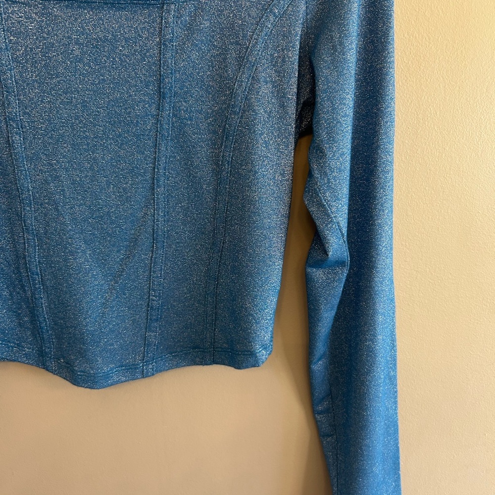 Hollister blue silver sparkle long sleeved crop top Y2K size L - Picture 8 of 15